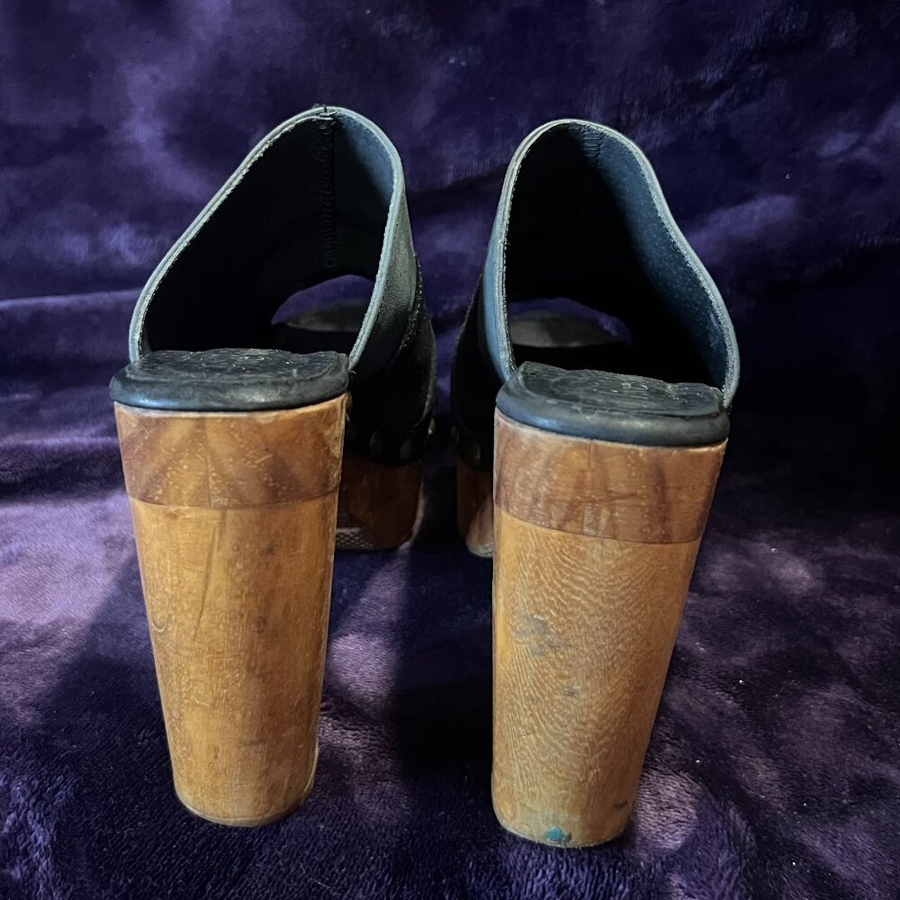 Black and Gray Women's Mules with Wooden Heel - Picture 7 of 8